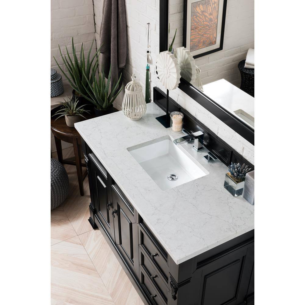 James Martin Vanities Brookfield 48 in. W x 23.5 in. D x 34.3 in. H Single Bath Vanity in Antique Black with Eternal Jasmine Pearl Quartz Top 147-114-5236-3EJP