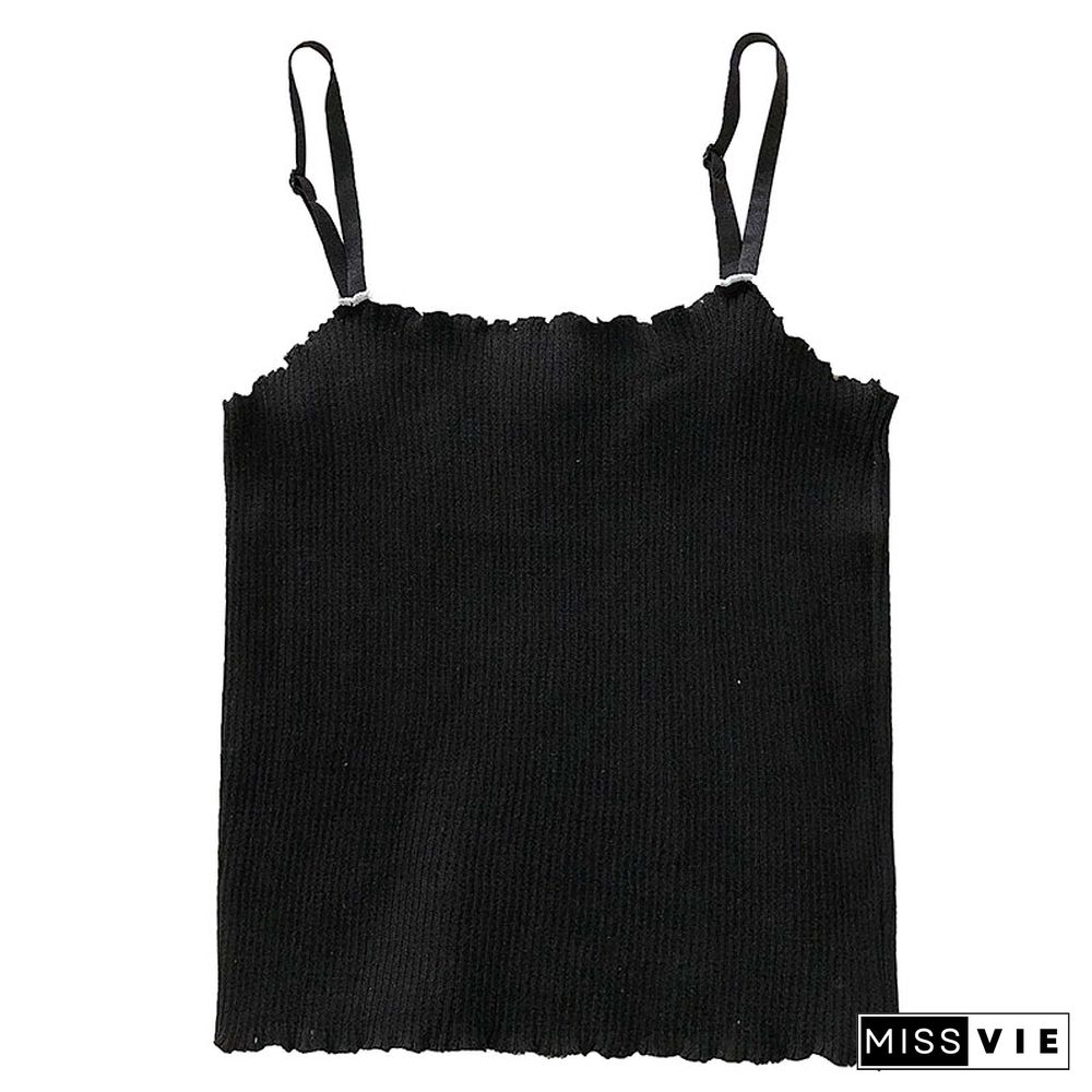 Heliar Women Crop Tops Spaghetti Camis For Women Ruffles Hem V-Enck Strecthy Tops Crop Tank Tops For Women Summer