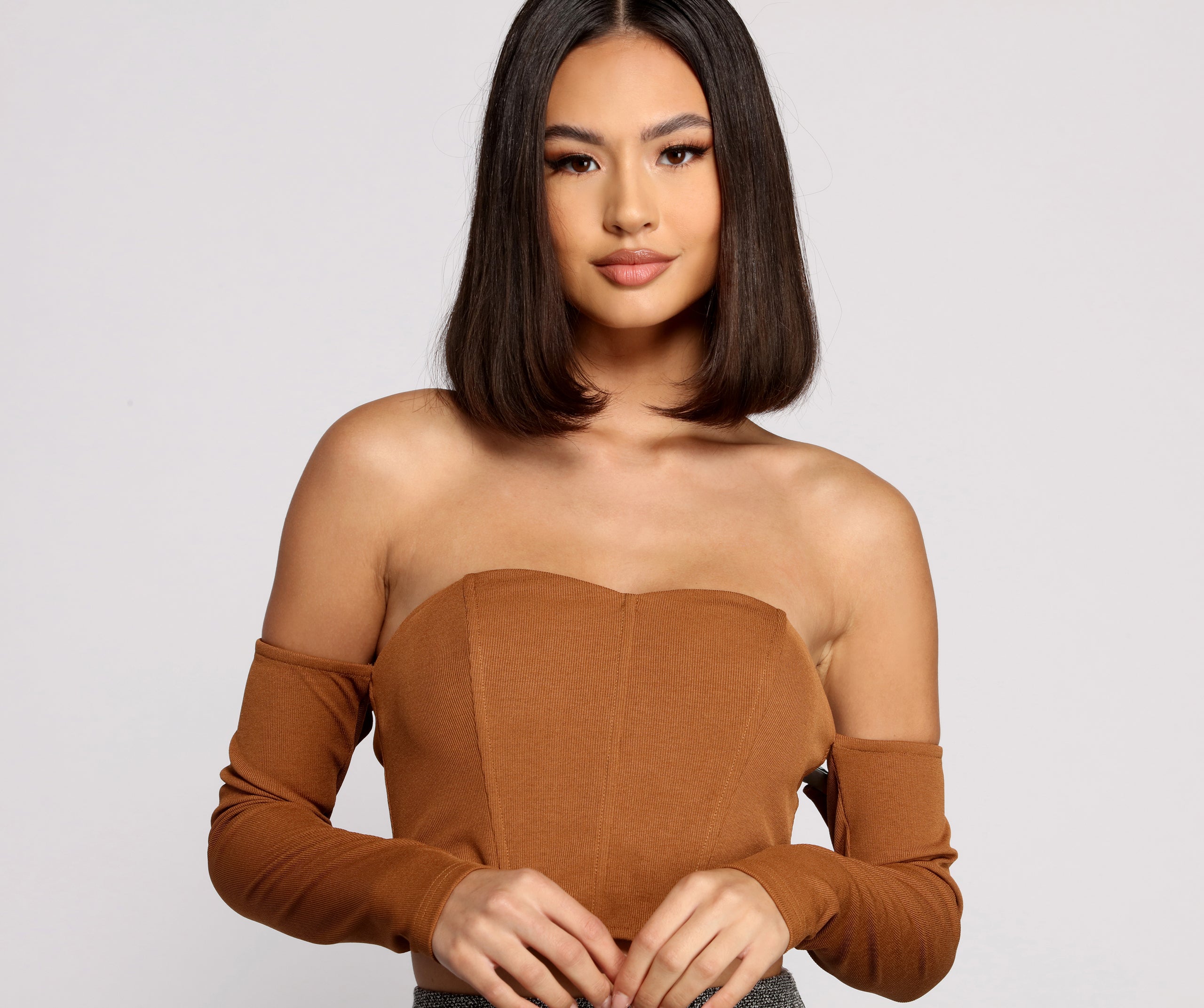 Off The Shoulder Ribbed Knit Crop Top