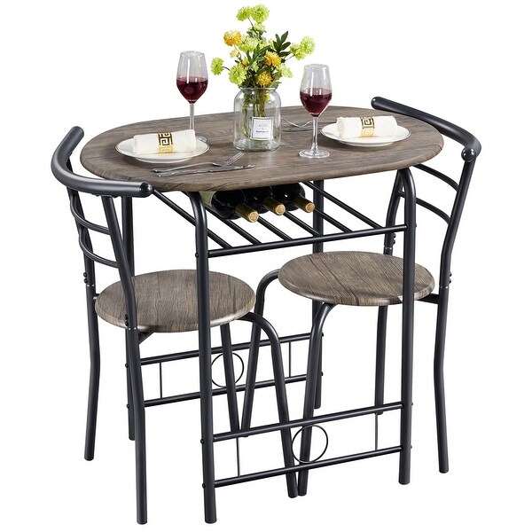 3pcs Wooden Dining Set with Round Table and Chairs， Drift Brown