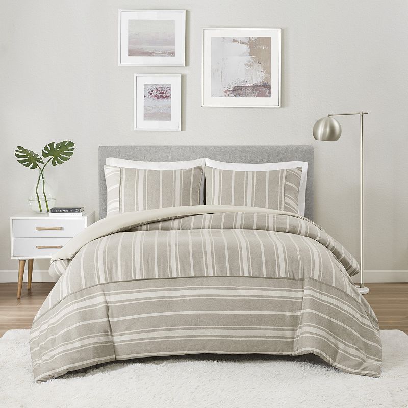 Beautyrest Kent 3-Piece Striped Herringbone Oversized Duvet Cover Set with Shams