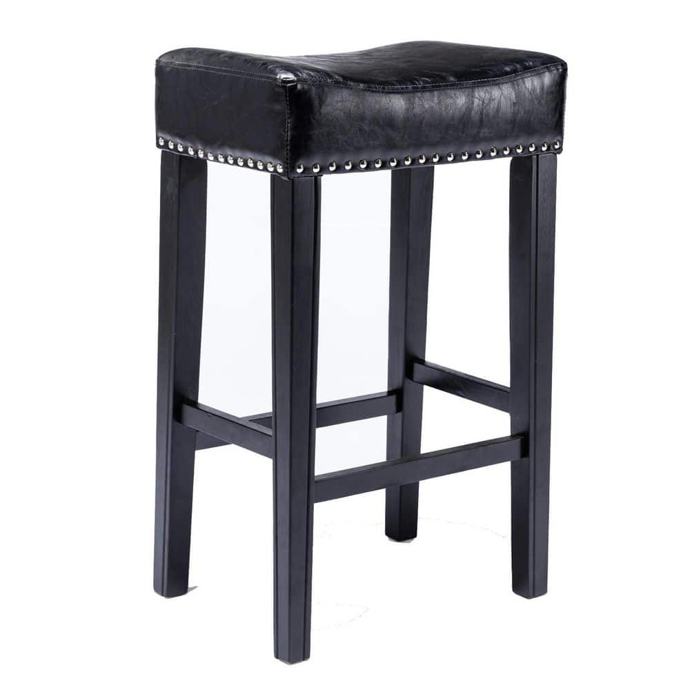 29 in. Black Backless Solid Wood Bar Stools (Set of 2) MX-W114341383