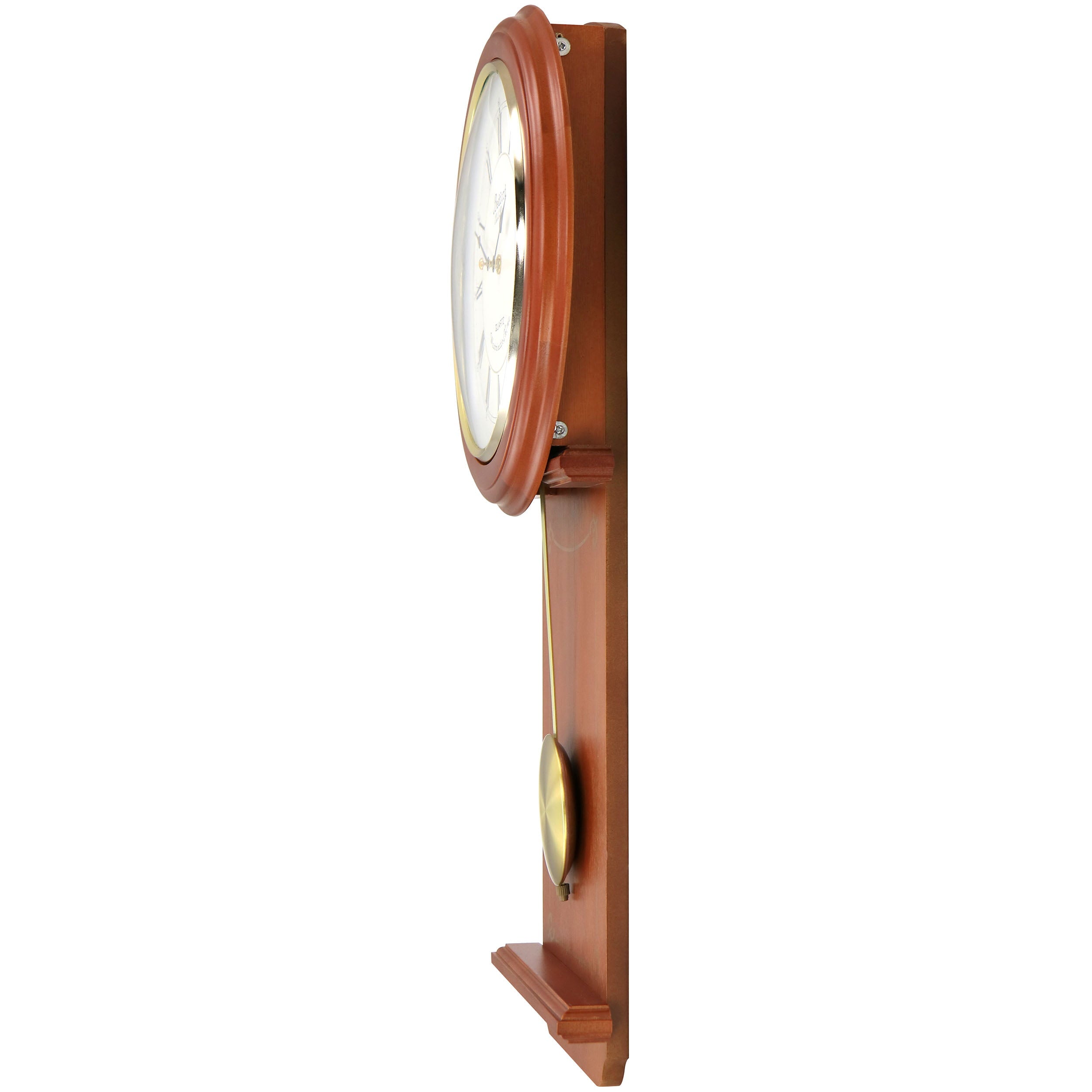 Bedford Clock Collection Olivia 24.5 inch Cherry Brown Wood Chiming Pendulum Vintage Wall Clock