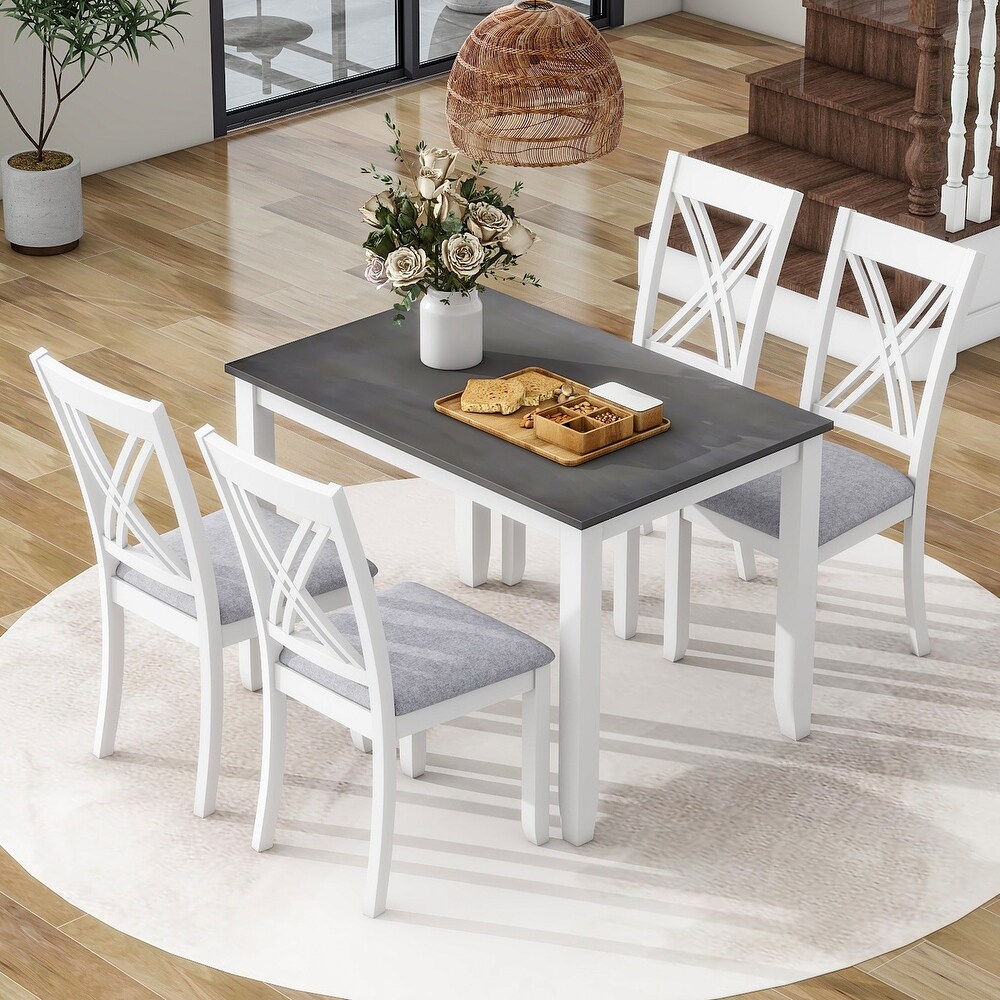 Wood 5 Piece Dining Table Set with 4 X Back Upholstered Chairs