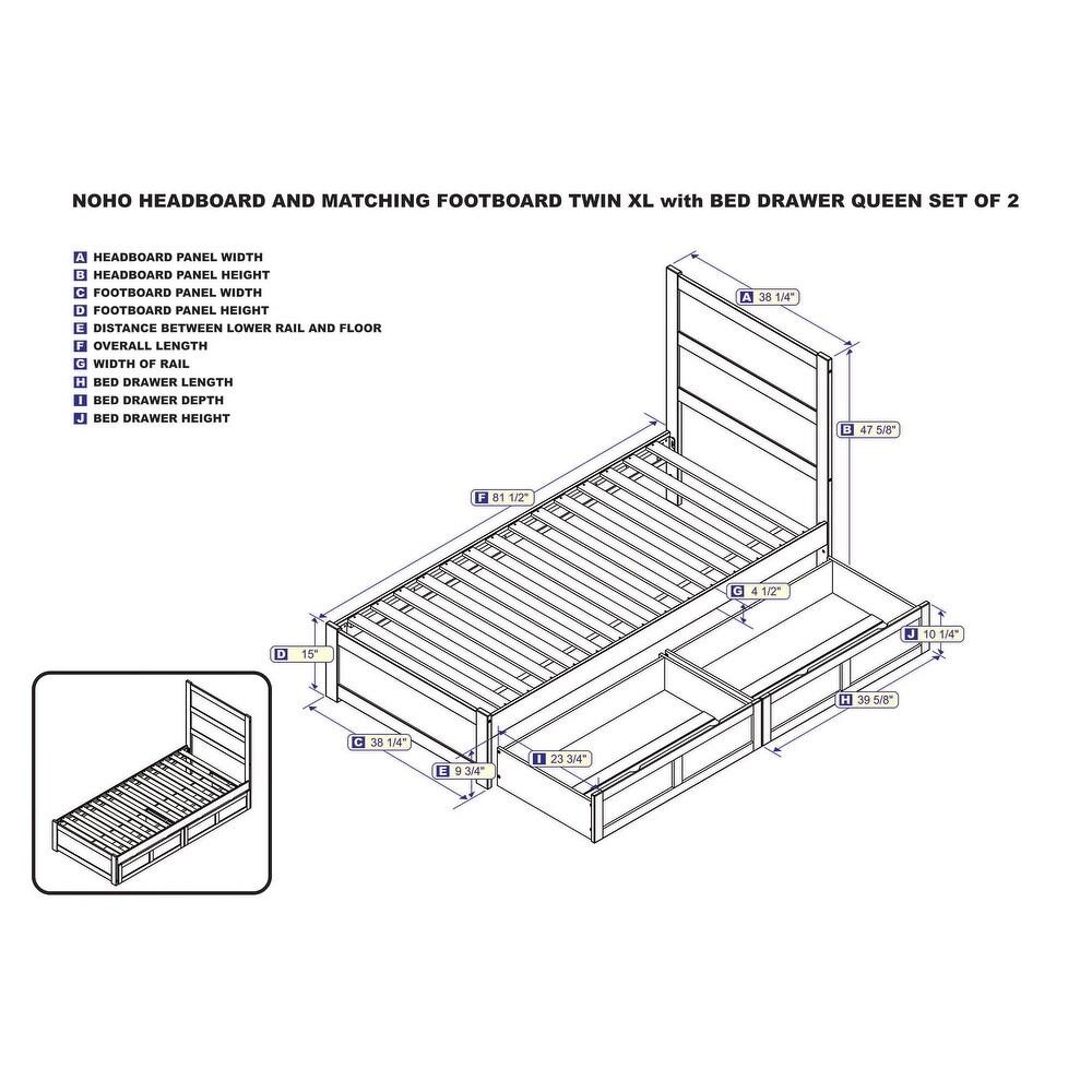 NoHo Twin XL Bed with Footboard and 2 Drawers in Walnut