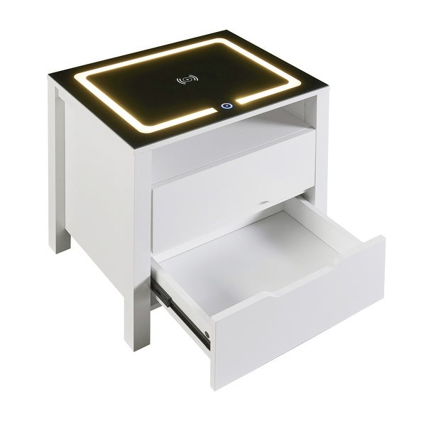 Modern Wooden Storage Nightstand With Wireless Charging And Adjustable LED - - 37388540