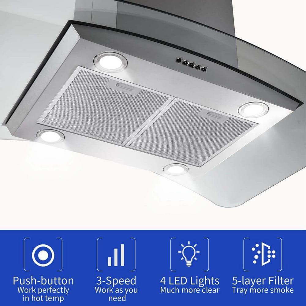 36 in 900CFM Ducted Island Range Hood in Stainless Steel with LED Lights