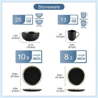 LOVECASA Sweet 16-Piece Black Golden Edge Stoneware Dinnerware Set (Service for 4) LC-GE-DS02