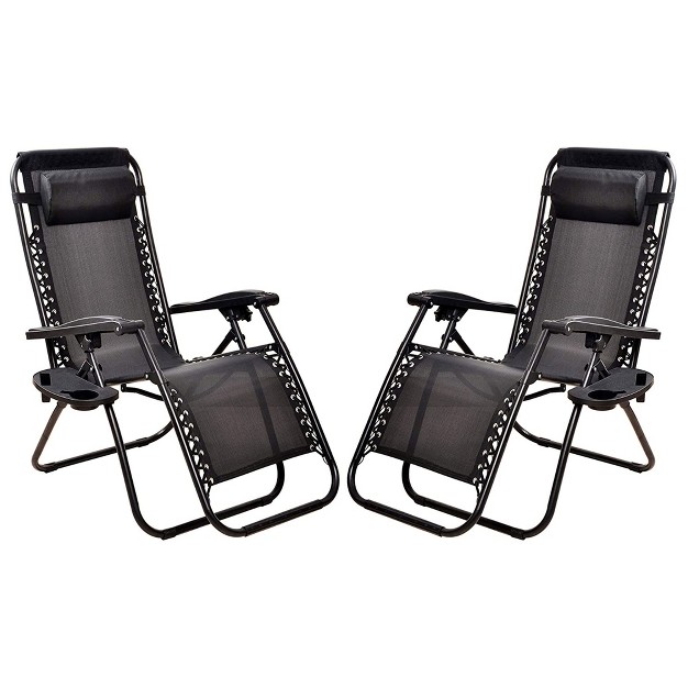 Elevon Adjustable Outdoor Zero Gravity Recliner Lounge Chair W Detachable Cup Holder For Deck Beach Or Bonfire Weight 300lbs Max Black Set Of 2