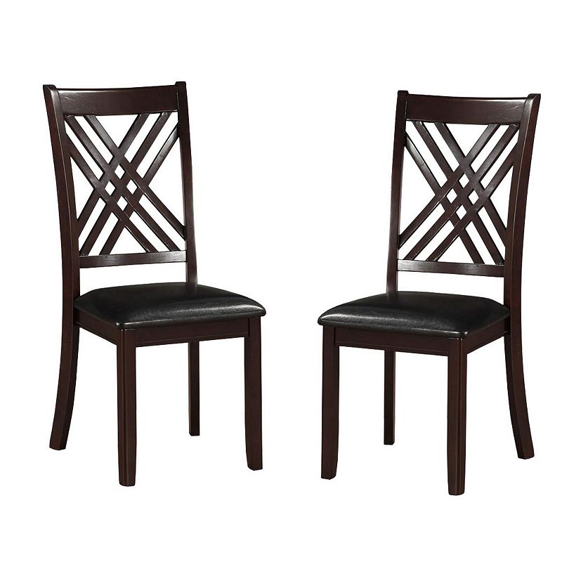 Dining Chair， Vegan Faux Leather， Cross Lattice， Set of 2， Black