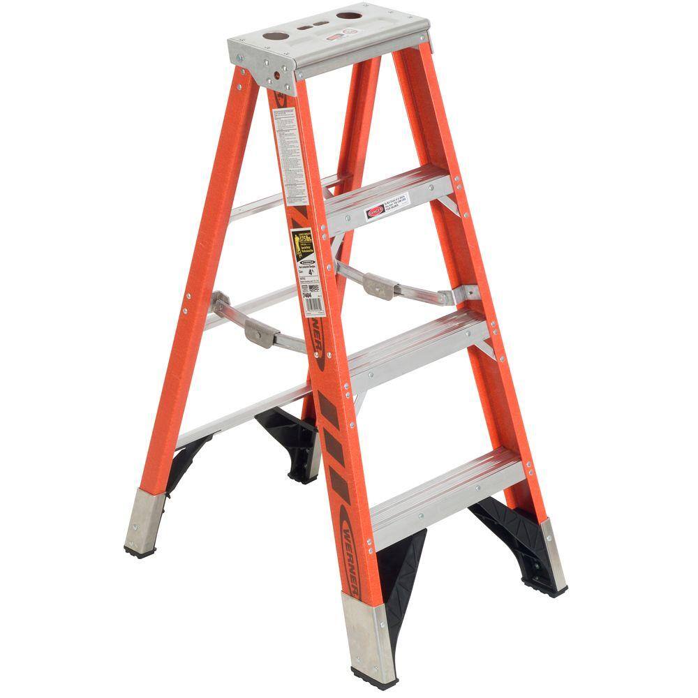 Werner 4 ft. Fiberglass Step Ladder with 375 lb. Load Capacity Type IAA Duty Rating 7404