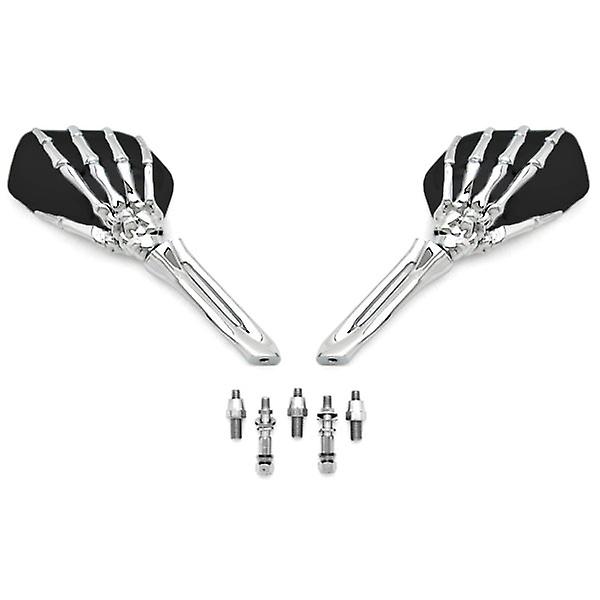 Chrome/Black Skeleton Hand Motorcycle Mirrors Compatible with Yamaha FZR 400 600 750 1000