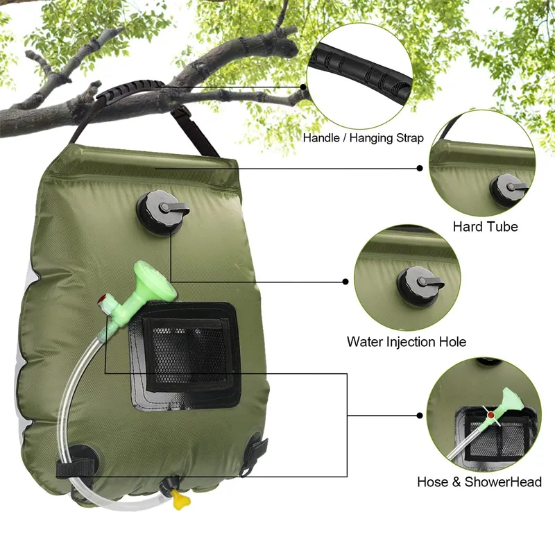 Heating Water Bag PVC Portable Outdoor Hiking Travelling Pressure 5 Gallons Solar Waterproof Camping Shower Bag