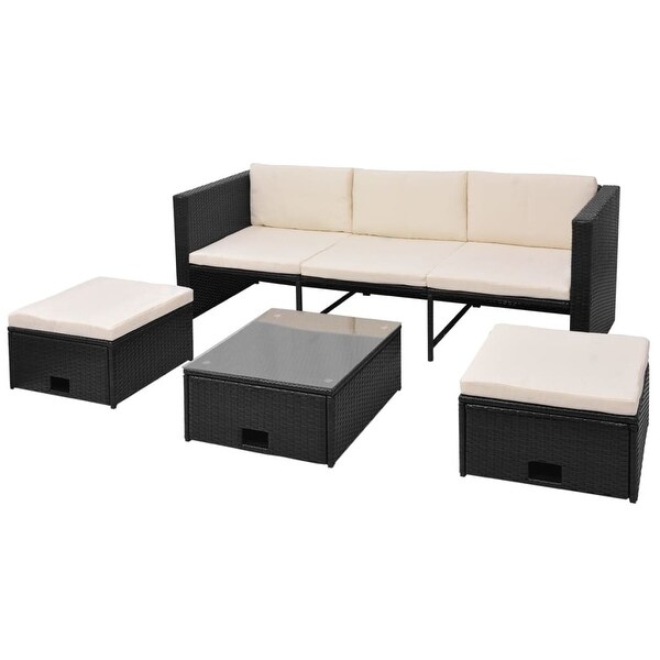 4 Piece Patio Lounge Set with Cushions Poly Rattan Black - Overstock - 37842844