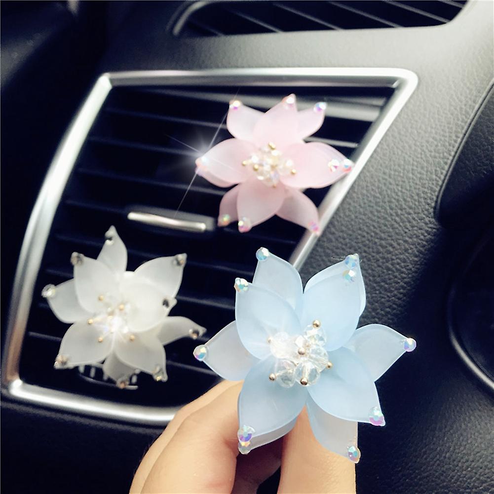 Bling Car Aromatherapy Vent Clip Crystal Lotus Flower Shape Car Air Outlet Freshener Perfume Clip Aroma Diffuser Decor For Women Girls White