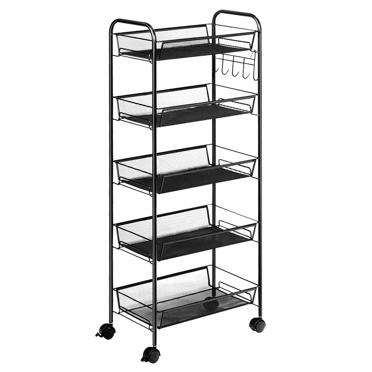 Topbuy 5Tier Mesh Rolling Utility Cart Storage Basket Home Kitchen w/Wheel Black