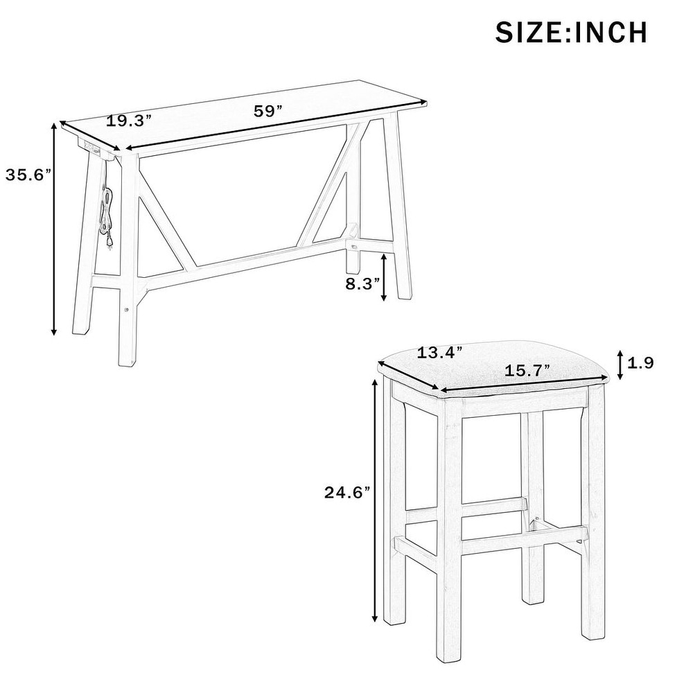 Multipurpose Home Kitchen Dining Bar Table Set with 3 Upholstered Stools