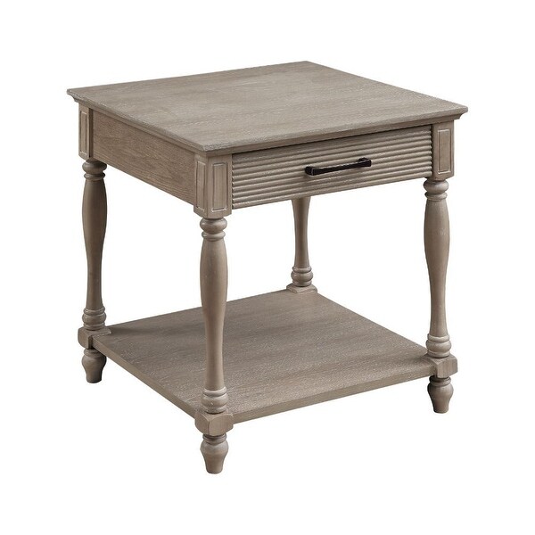 End Table， Antique White 1 Drawer and Open Compartment Wooden Top Wooden Frame with Turned Leg Black Finish