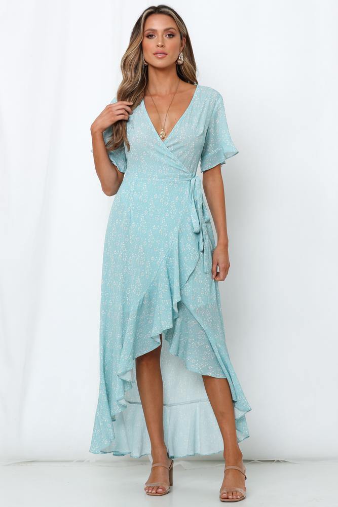 Kiss The Tulips Maxi Dress Aqua