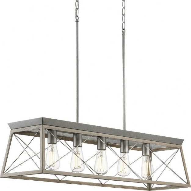 Progress Lighting Briarwood 5 light Linear Chandelier Galvanized Finish Steel Material Faux painted Wood Enclosure