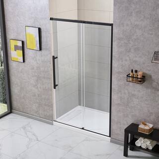 Glacier Bay Tidal 48 in. W x 78.74 in. H Sliding Semi Frameless Shower Door in Matte Black GBSH153