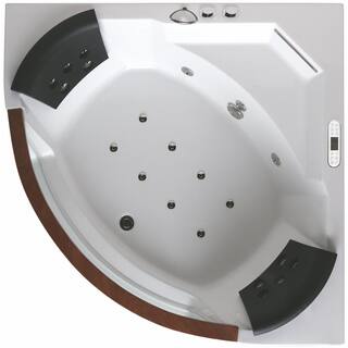 EAGO 59 in. Acrylic Offset Drain Corner Apron Front Whirlpool Bathtub in White AM197ETL