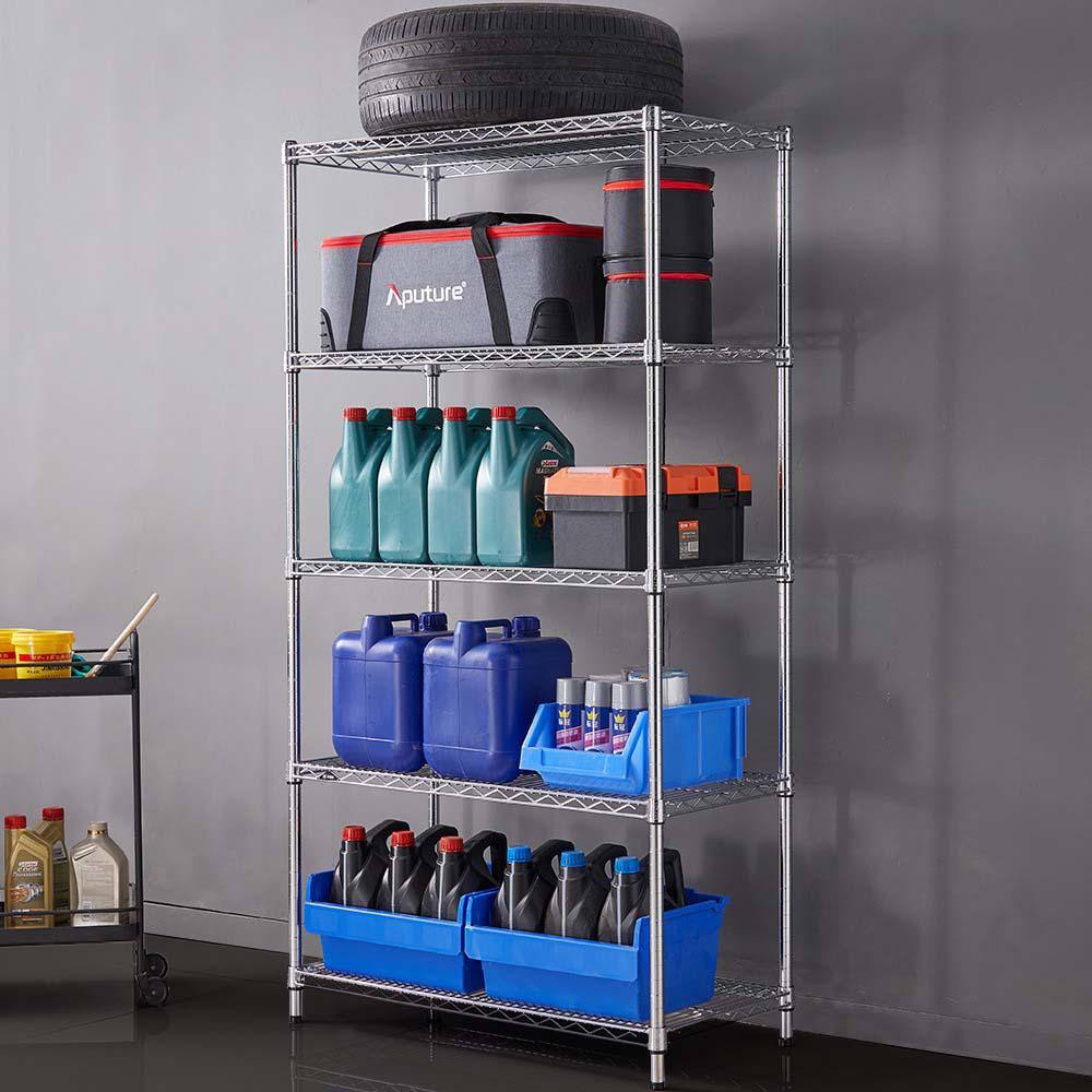 mzg 5 Tier Commercial Chrome Shelving Unit 18 in. x 36 in. x 72 in. U4590180OIBH513KC