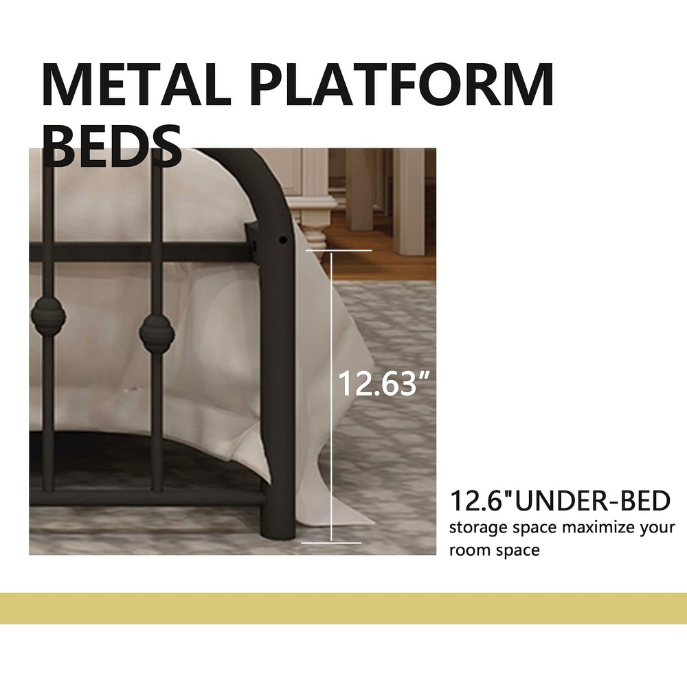 Goutwel Metal Platform Bed Frame with Vintage Headboard