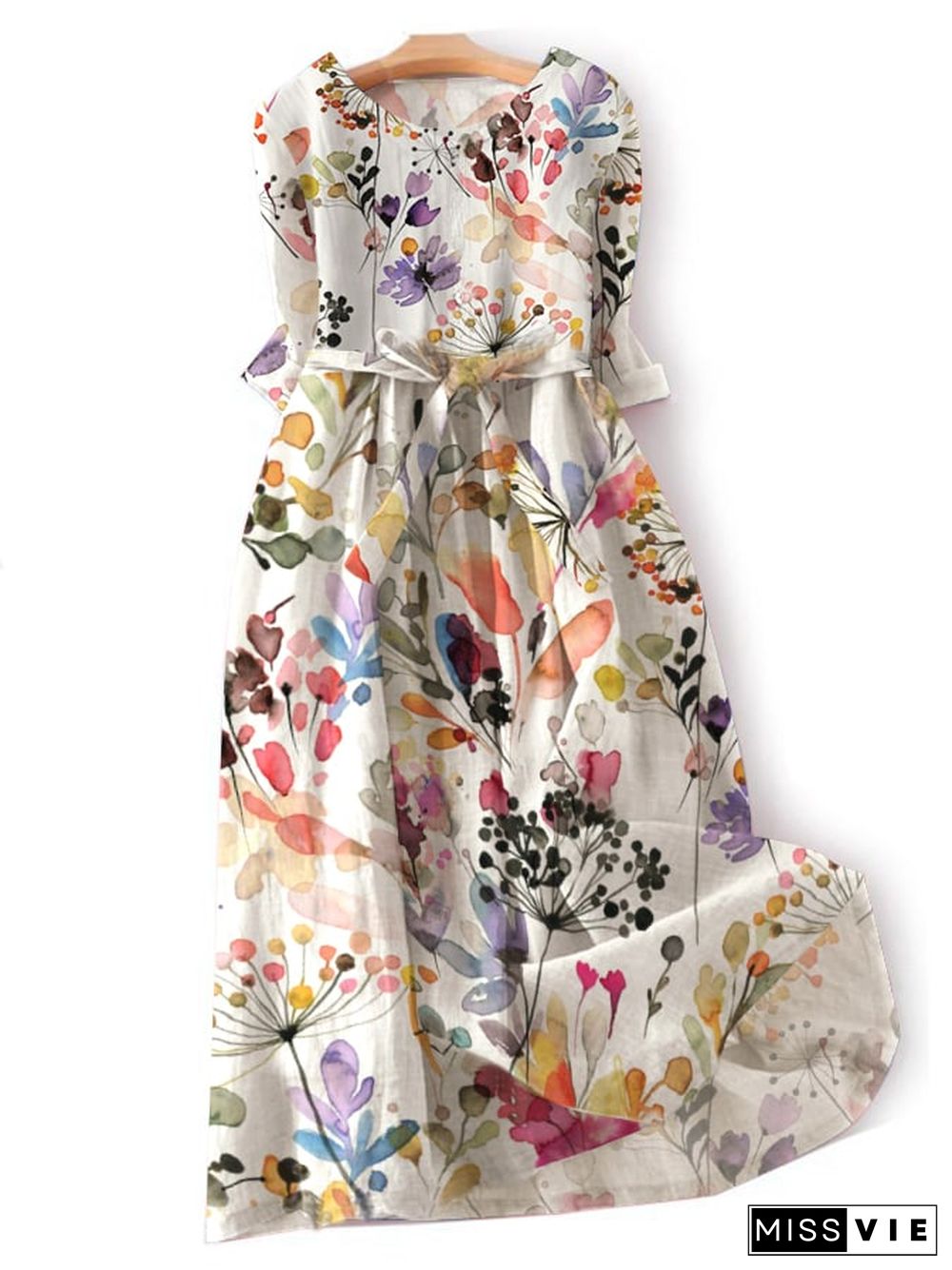 Literary And Elegant Print Tie Dress