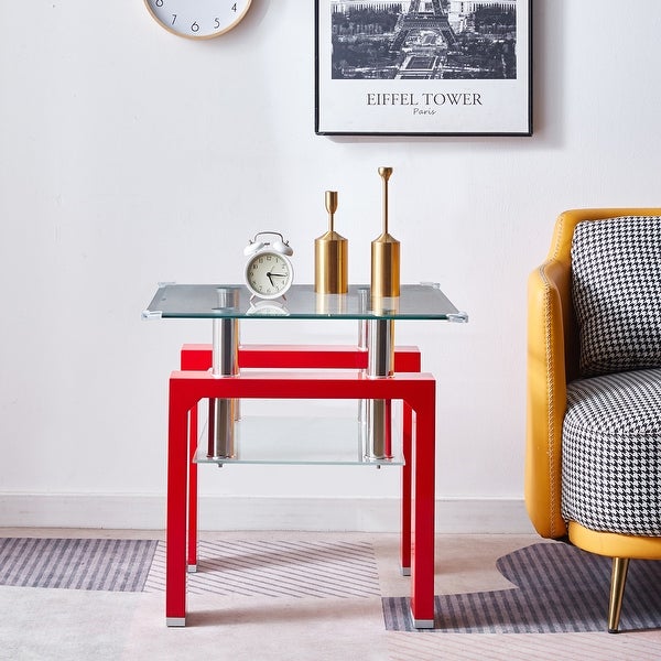 Glass Top Square Double-Layer End Table