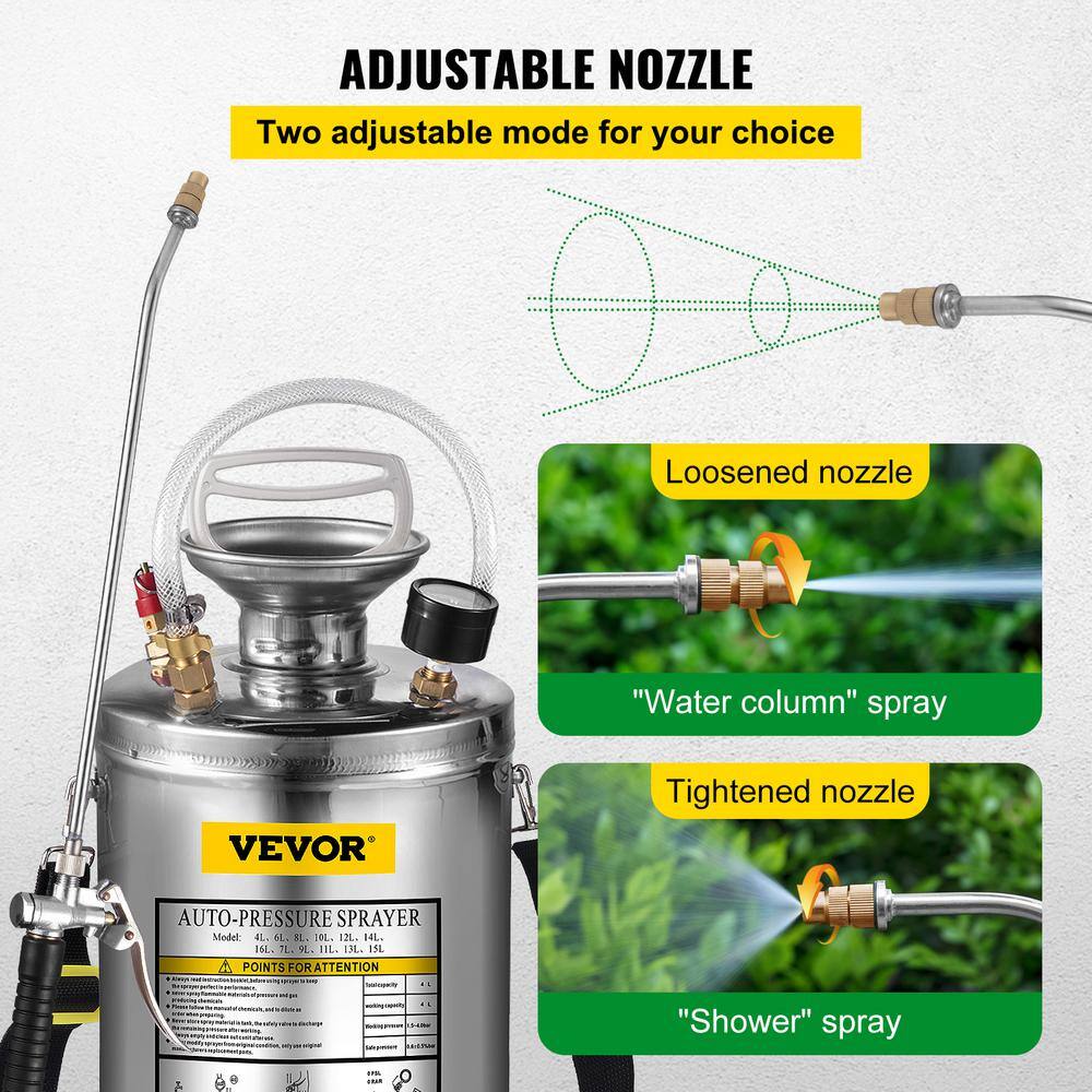 VEVOR 1 Gal. Stainless Steel Sprayer Metal Pump Sprayer with 12 in. Wand Handle and 3 ft. Reinforced Hose for Gardening PWQBXG4L000000001V0