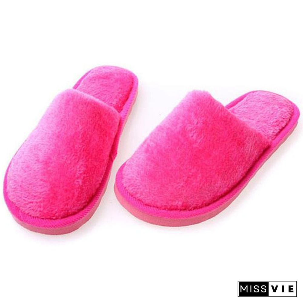 1Pair Long Plush Suede Slippers Home Indoor Shoes Winter Slippers