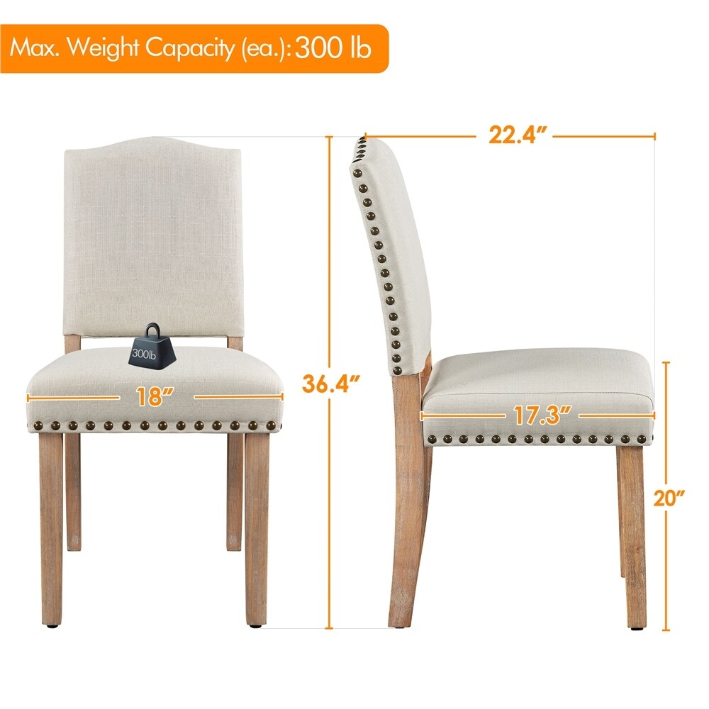 Yaheetech 2PCS Dining Chairs Upholstered Kitchen Chairs with Nailhead Trim   18″ L × 22.5″ W × 36.5″ H