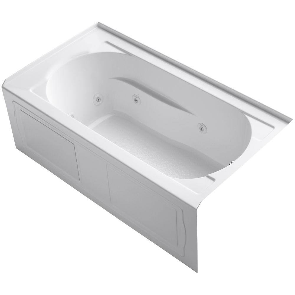 KOHLER Devonshire 60 in. x 32 in. Acrylic Alcove Whirlpool Bathtub with Integral Apron and Right-Hand Drain in White K-1357-RA-0