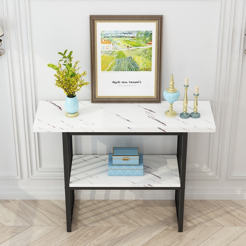 Modern 42 Inch Console/Accent Table with Geometric Metal Legs