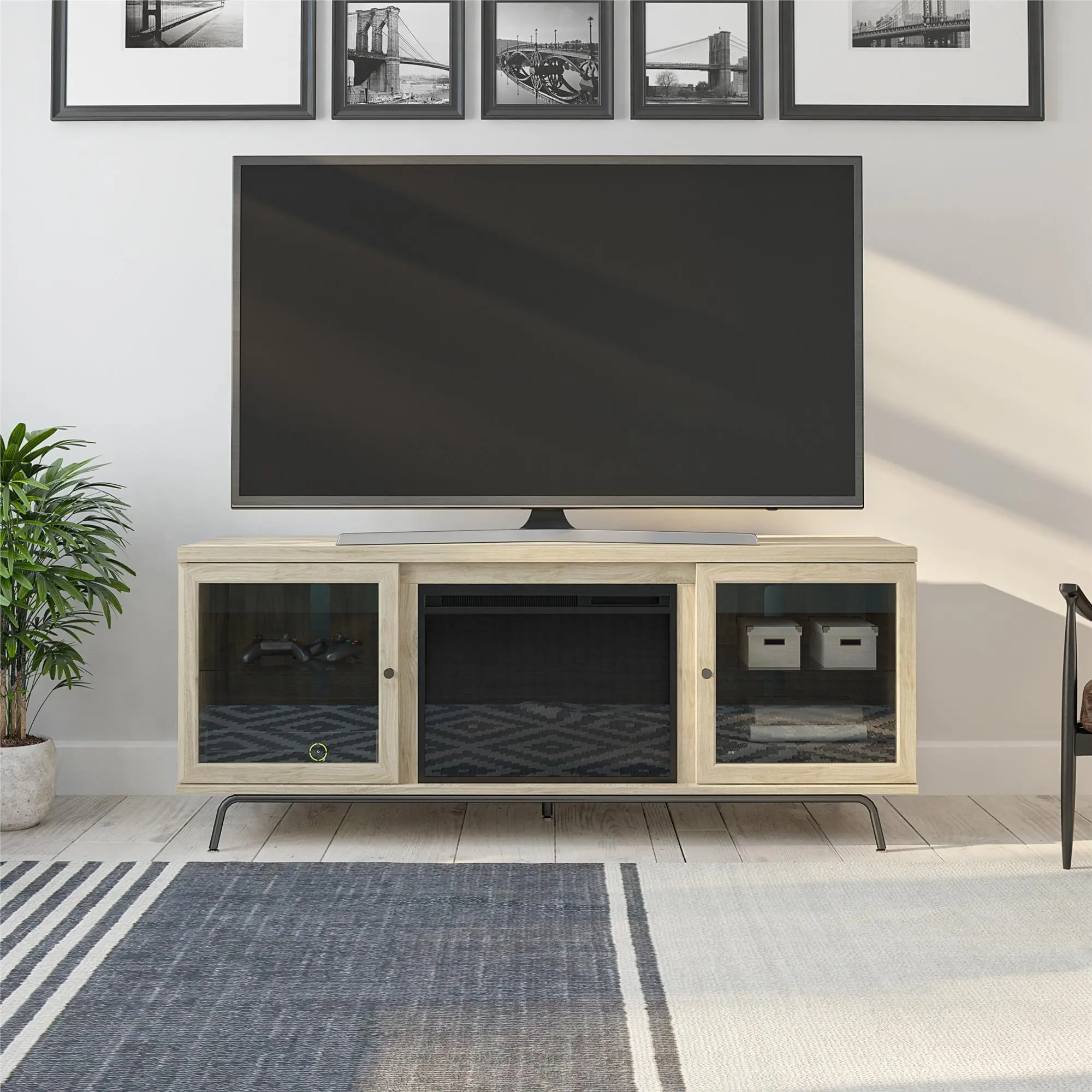 Sydney View Light Brown 70 TV Stand with Fireplace