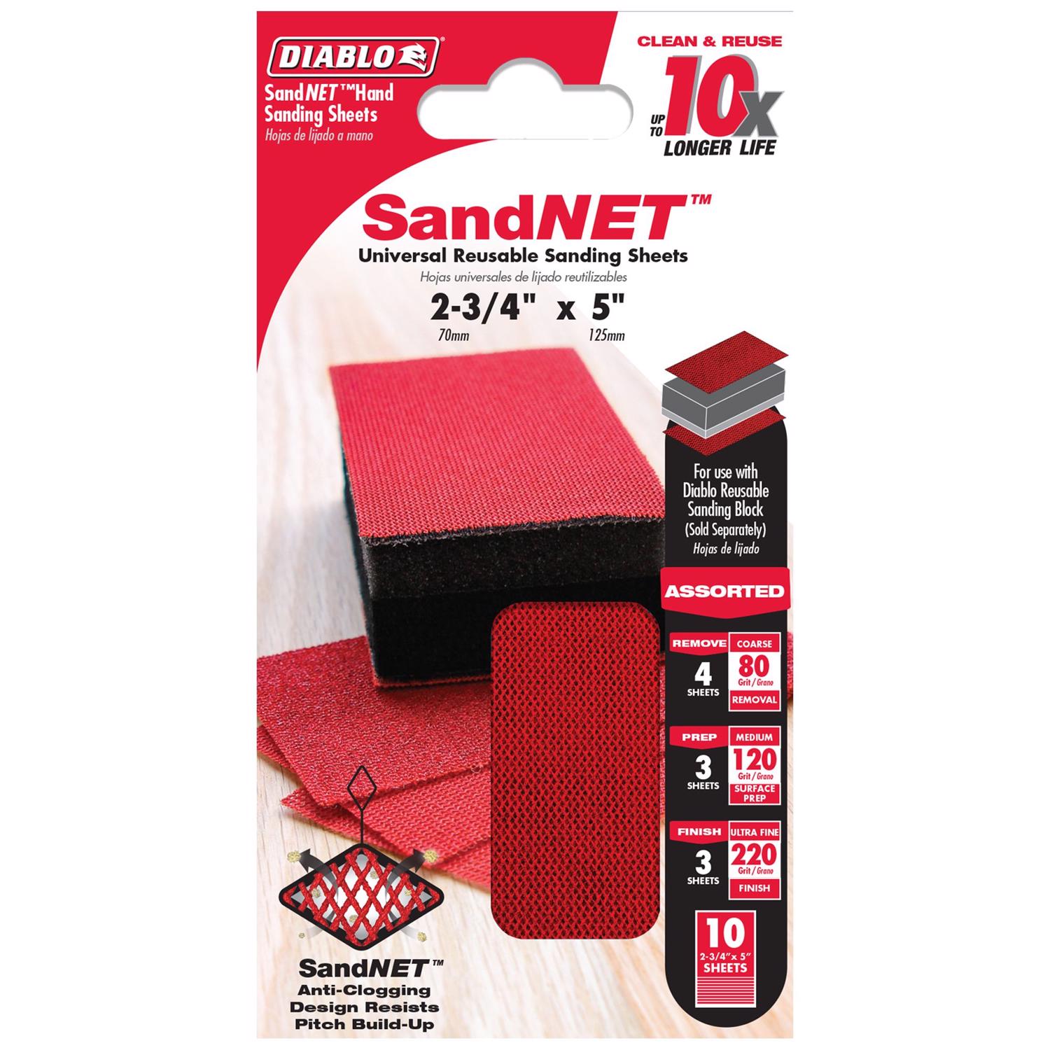 Diablo SandNet 5 in. L X 2-3/4 in. W 80/120/220 Grit Assorted Block Hand Sanding Pad