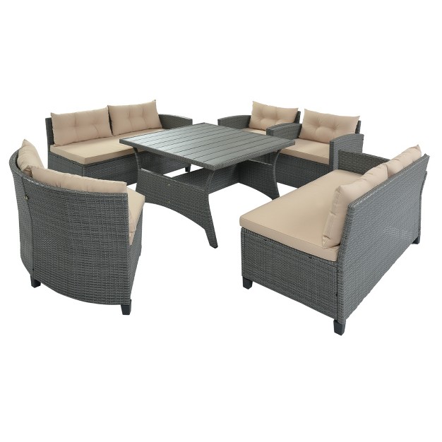 6pcs Patio Pe Rattan Conversation Set Outdoor Wicker Sectional Sofa With Table And Cushions modernluxe