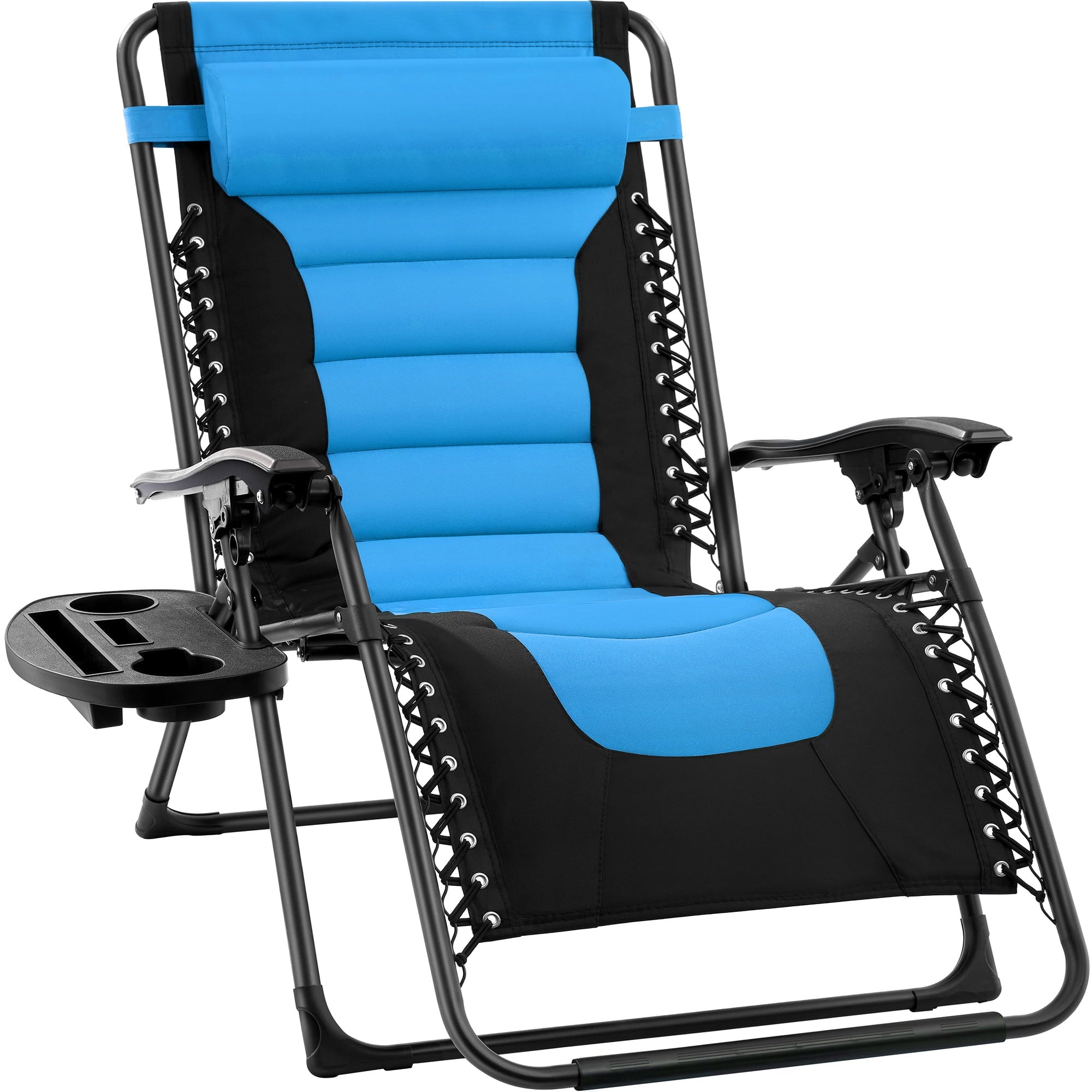 Best Choice Products Oversized Padded Zero Gravity Chair, Folding Outdoor Patio Recliner w/ Side Tray - Sky Blue