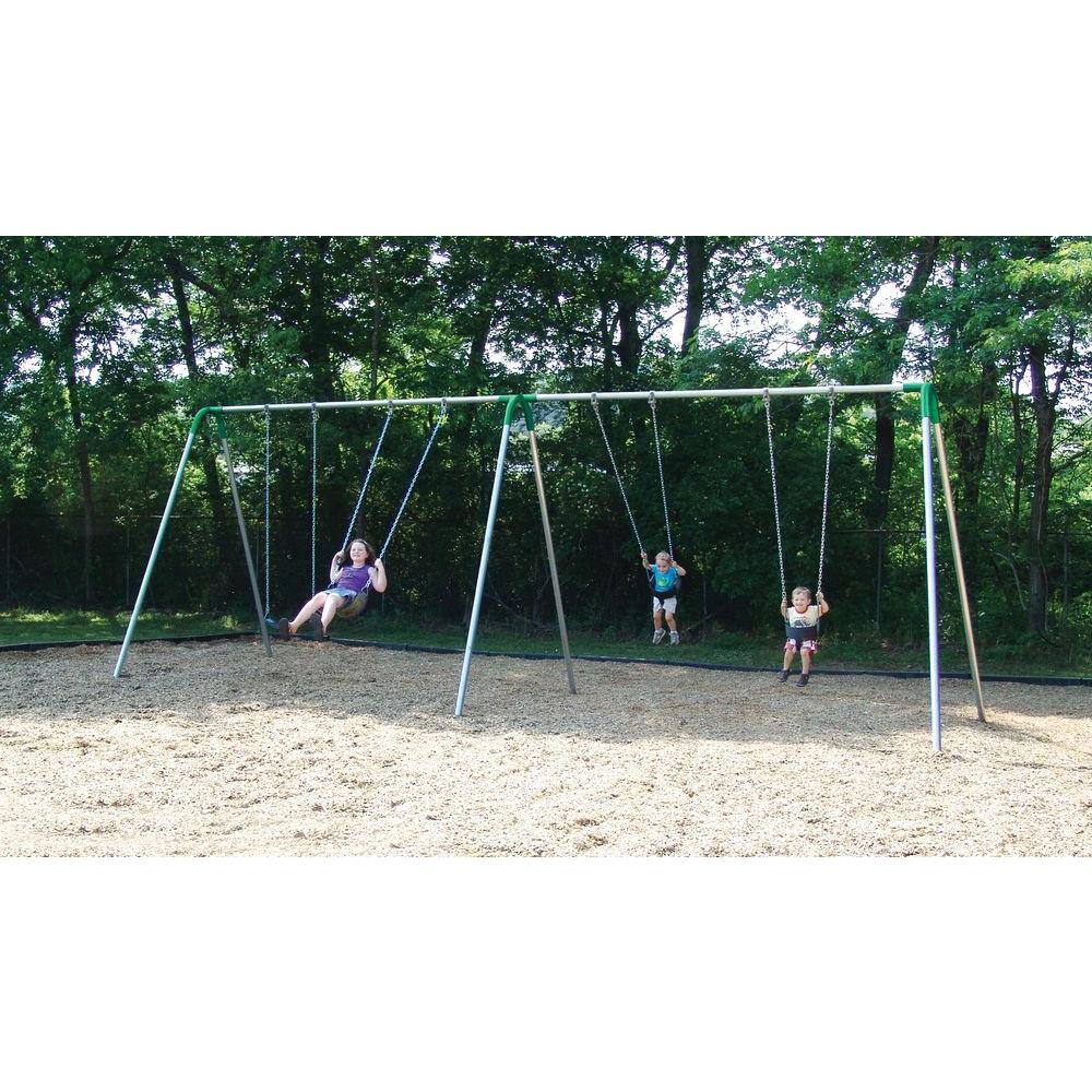 Ultra Play Playground Double Bay Commercial Bipod Swing Set with Strap Seats and Green Yokes PBP-8-2S-GRN