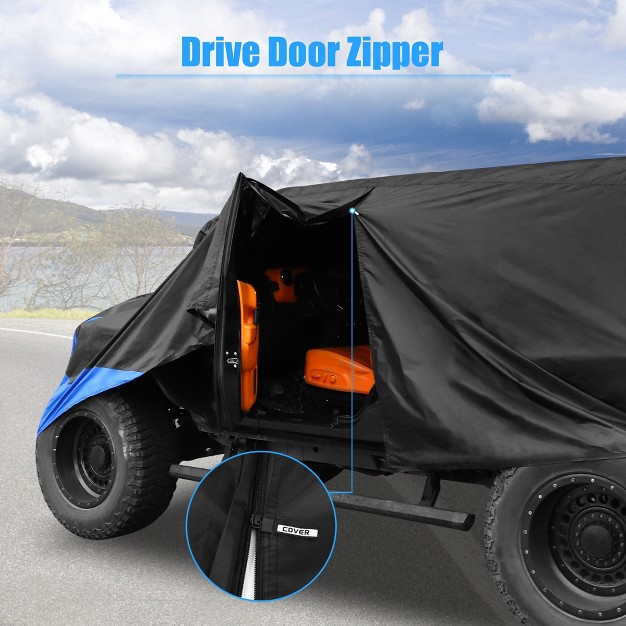 Unique Bargains Car Cover For Jeep Wrangler Jk Jl 4 Door 2007 2021 Outdoor Waterproof W Driver Door Zipper Black Blue 1 Pc