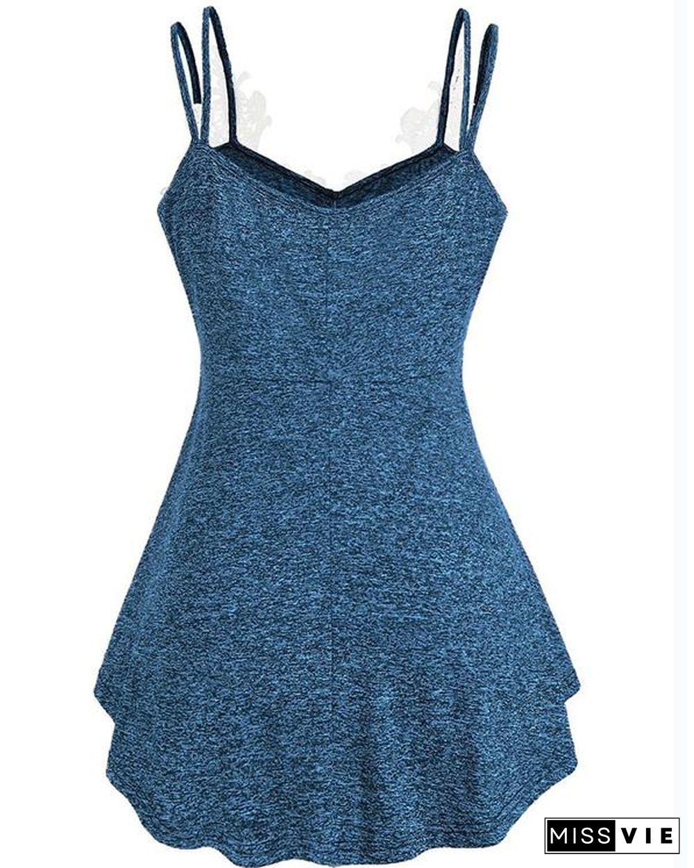 Solid Lace V-Neck Sleeveless Casual Tank Tops