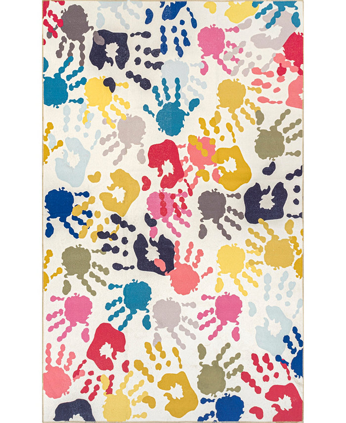 nuLoom Aurora Pinkie Washable Handprint Kids 8 x 10 Area Rug