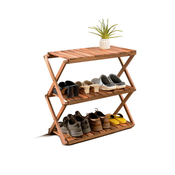 Acacia 3 Tiers Wooden Plants Stand Foldable Shoe R...