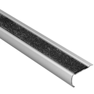 Schluter Systems Trep-GK-S Brushed Stainless SteelBlack 116 in. x 8 ft. 2-12 in. Metal Stair Nose Tile Edging Trim GSEBKGS