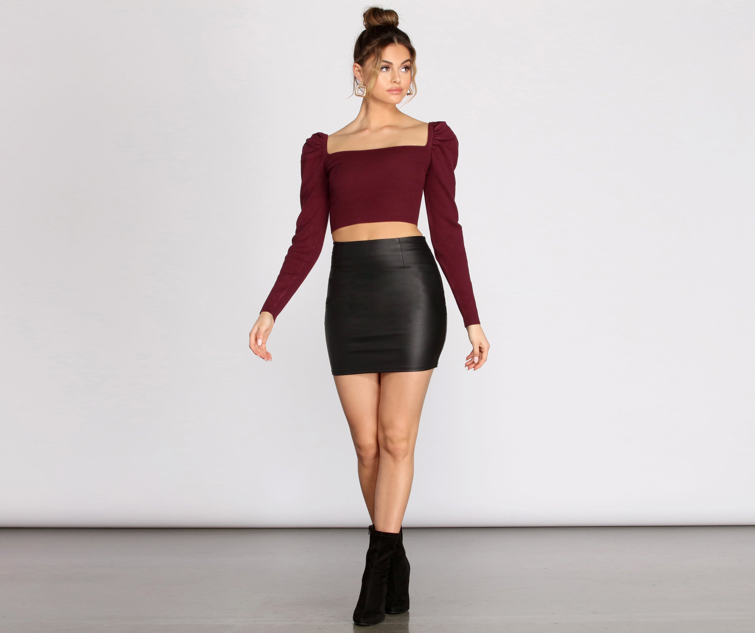 Puff Sleeve Knit Crop Top