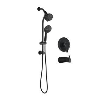 YASINU Single-Handle 7-Spray Settings Round Dual Shower Heads High Pressure Tub Shower Faucet in Matte Black (Valve Included) YNAH437MB