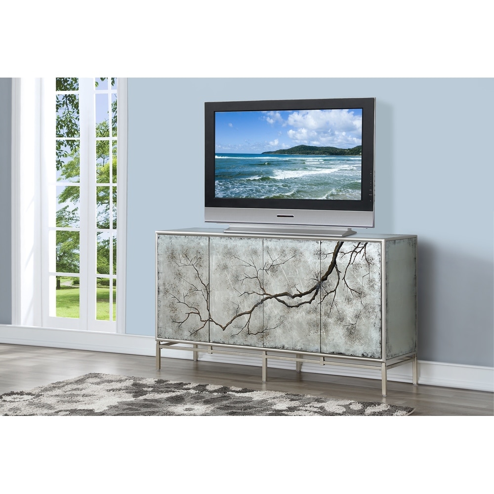 Somette Four Door Media Credenza  Silvermist Winter Forest   70\