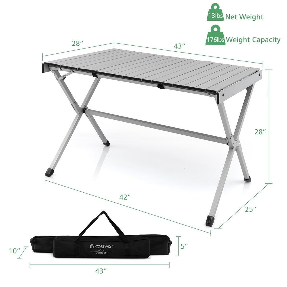 Costway 4 6 Person Portable Aluminum Camping Table Lightweight Roll Up   See Details