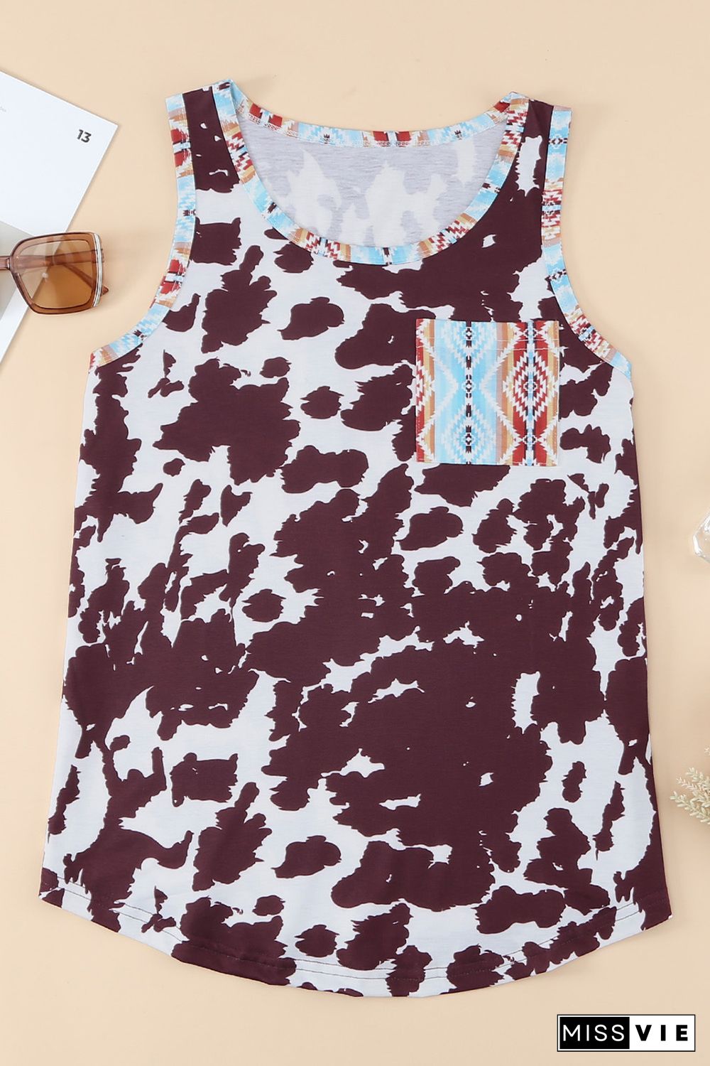 Cow Print Aztec Pocket Tank Top